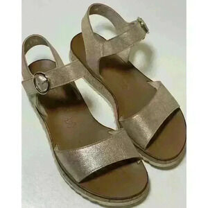 $375 Paul Green Tippi Ankle Strap Platform Wedge Sandals Shiny Gold UK 3.5 US 6